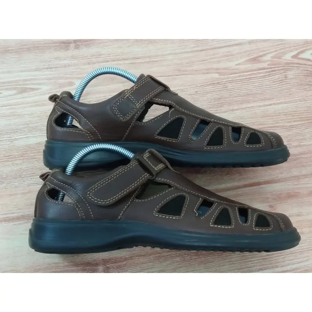 Men's Sandals Shoes Mexican Cklass Brown Leather Hook & Loop Size Size 9